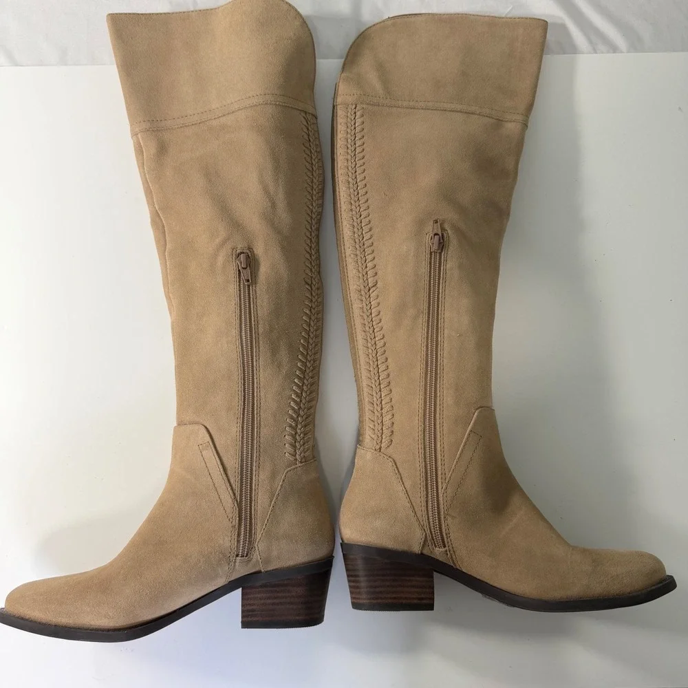 Vince Camuto Bendra Tan Suede Over The Knee Whipstitch Boots 6M VC-BENDRA‎ NWOT